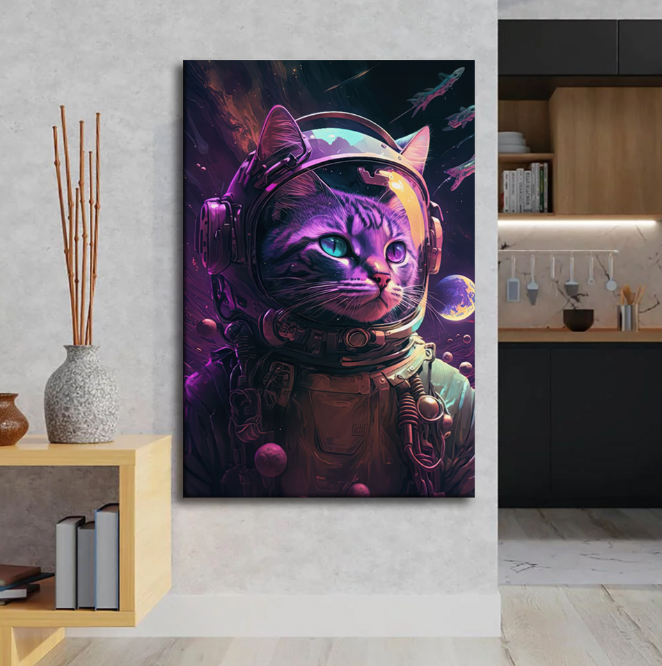 Astronot%20Kedi%20Tasarımlı%20Dekor%20Kanvas%20Tablo