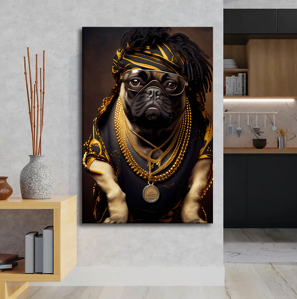 Hip-Hop%20Pug%20Köpek%20Tasarımlı%20Dekor%20Kanvas%20Tablo