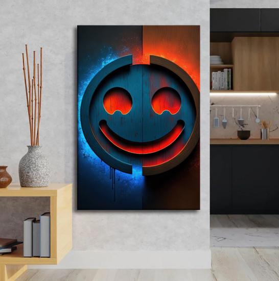 Ahşap Smiley Tasarımlı Dekor Kanvas Tablo