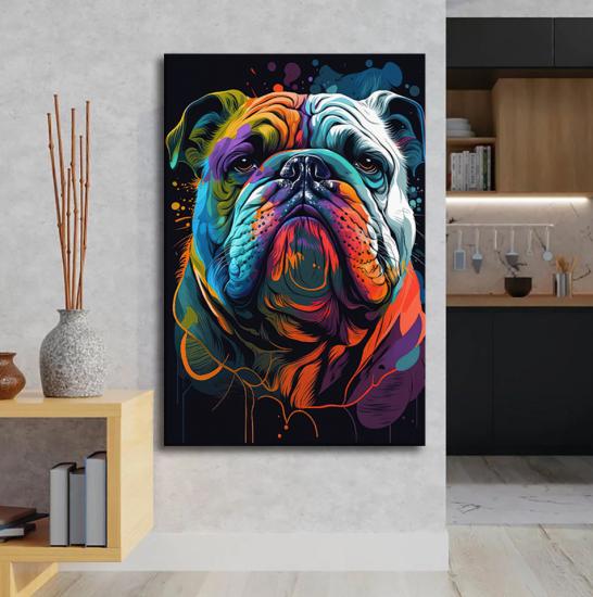 Renkli Bulldog Tasarımlı Dekor Kanvas Tablo