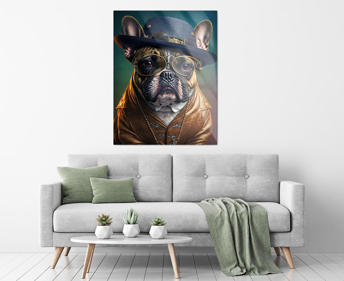 Şapkalı%20Bulldog%20Köpek%20Tasarımlı%20Dekor%20Cam%20Tablo